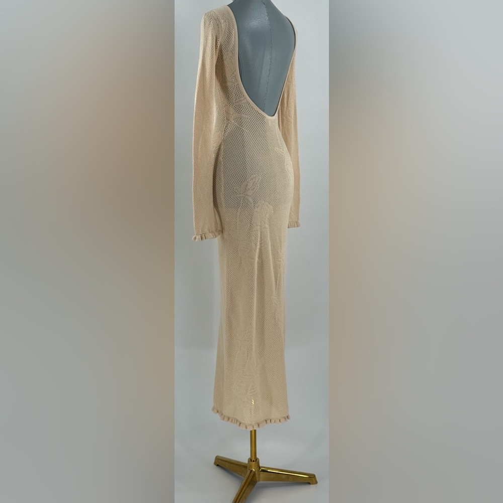 🆕 MIRROR PALAIS 🧿 NWOT Rose Pointelle Crochet Knit Dress, Soft Beige - Sz S - Picture 9 of 17